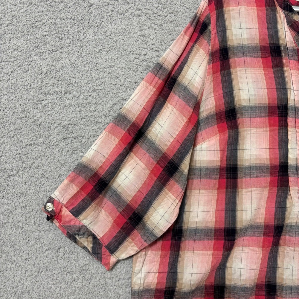 Everyday Comfortable Plaid Button Front Blouse Cotton Blend Lightweight Plus 2X - Picture 4 of 9